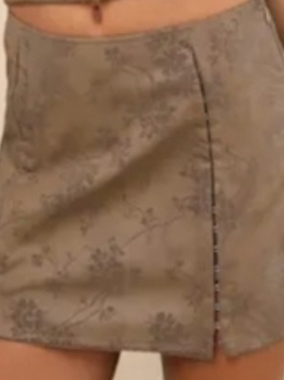 NWT! Lulu's Taupe Floral Faux Suade Mini Skirt with Side Slit